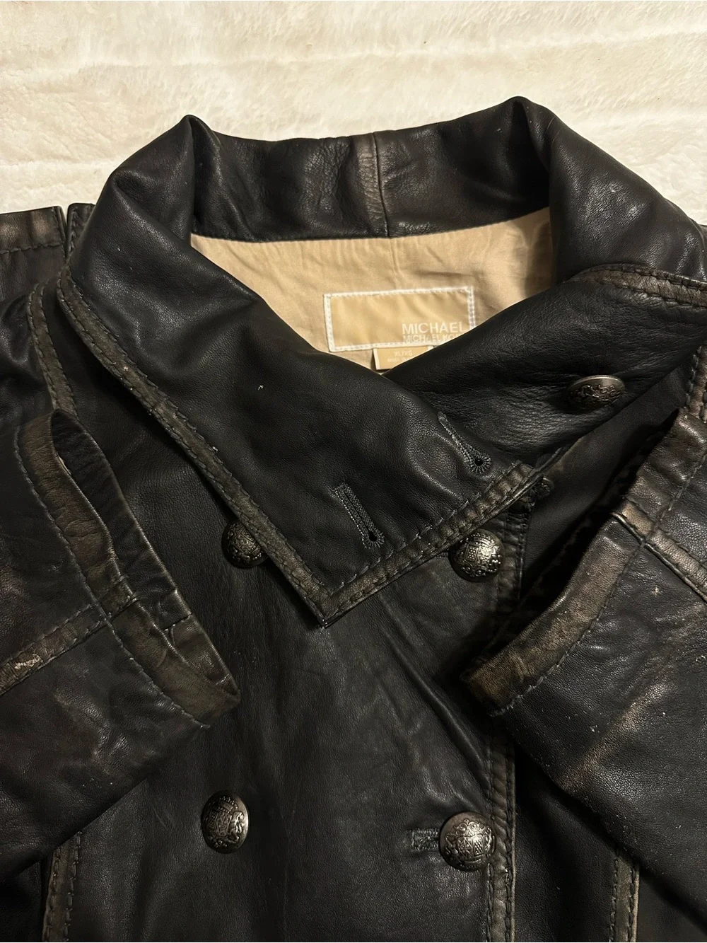 Michael Kors Black Double-Breasted Leather Jacket
